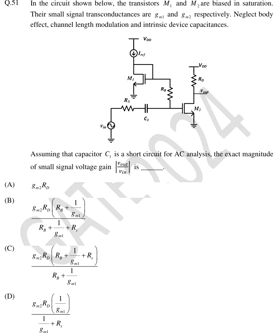 GATE 2024 EC question 51: Two NMOS transistors.