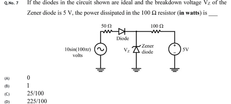 GATE 2020 IN question 7: An AC source 10 sin (100 π t) volts has its bottom terminal grounded.