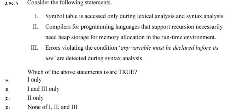 GATE 2020 CS question 9