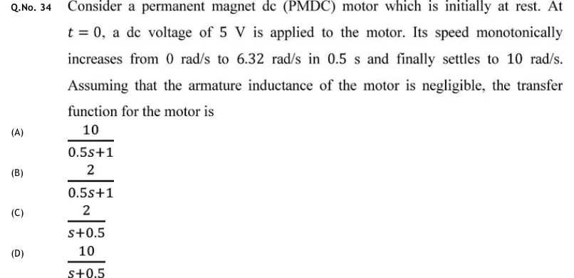 GATE 2020 EE question 34