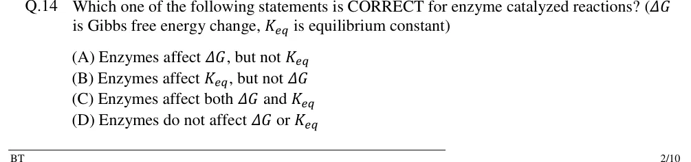 GATE 2019 BT question 14