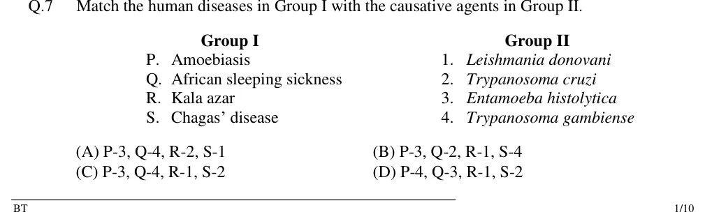 GATE 2019 BT question 7