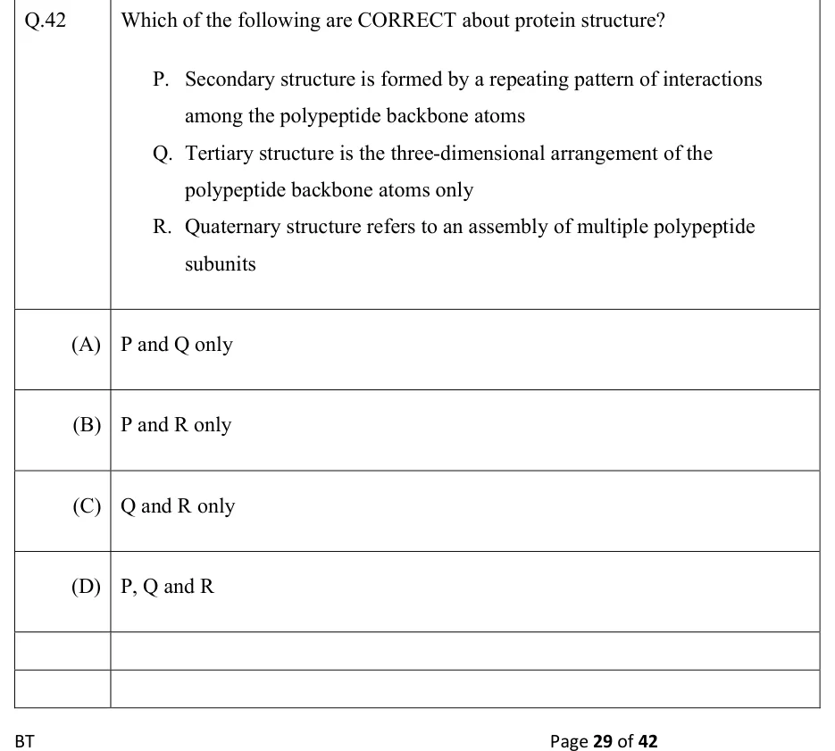 GATE 2022 BT question 42